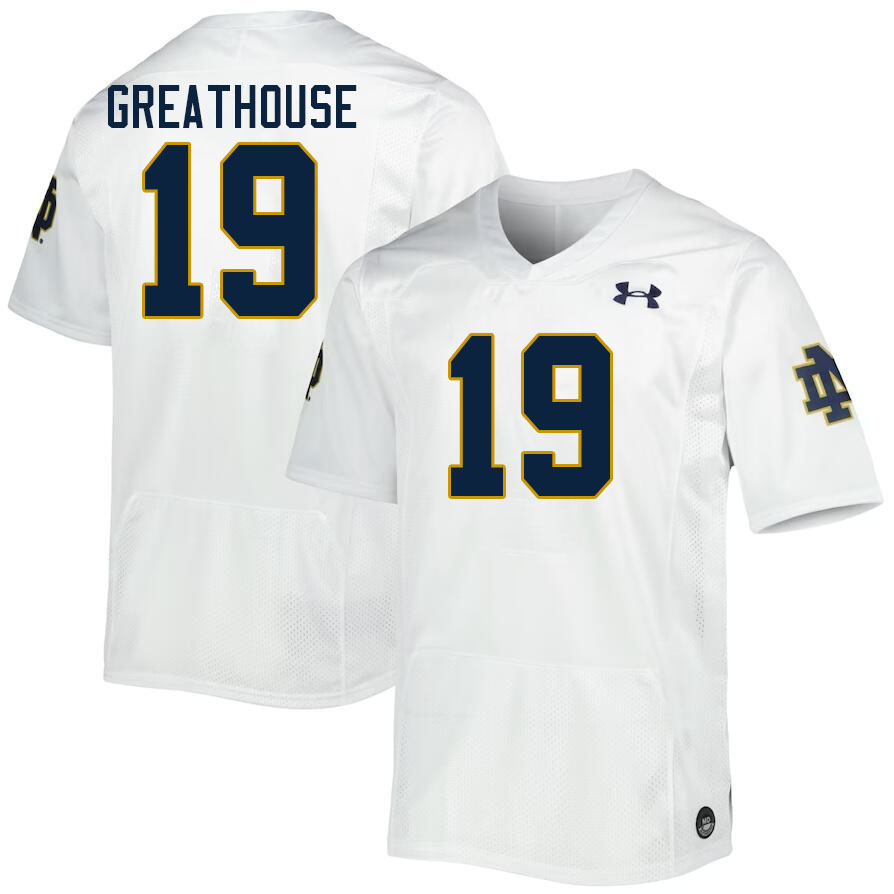 Men #19 Jaden Greathouse Notre Dame Fighting Irish College Football Jerseys Stitched-White - Click Image to Close